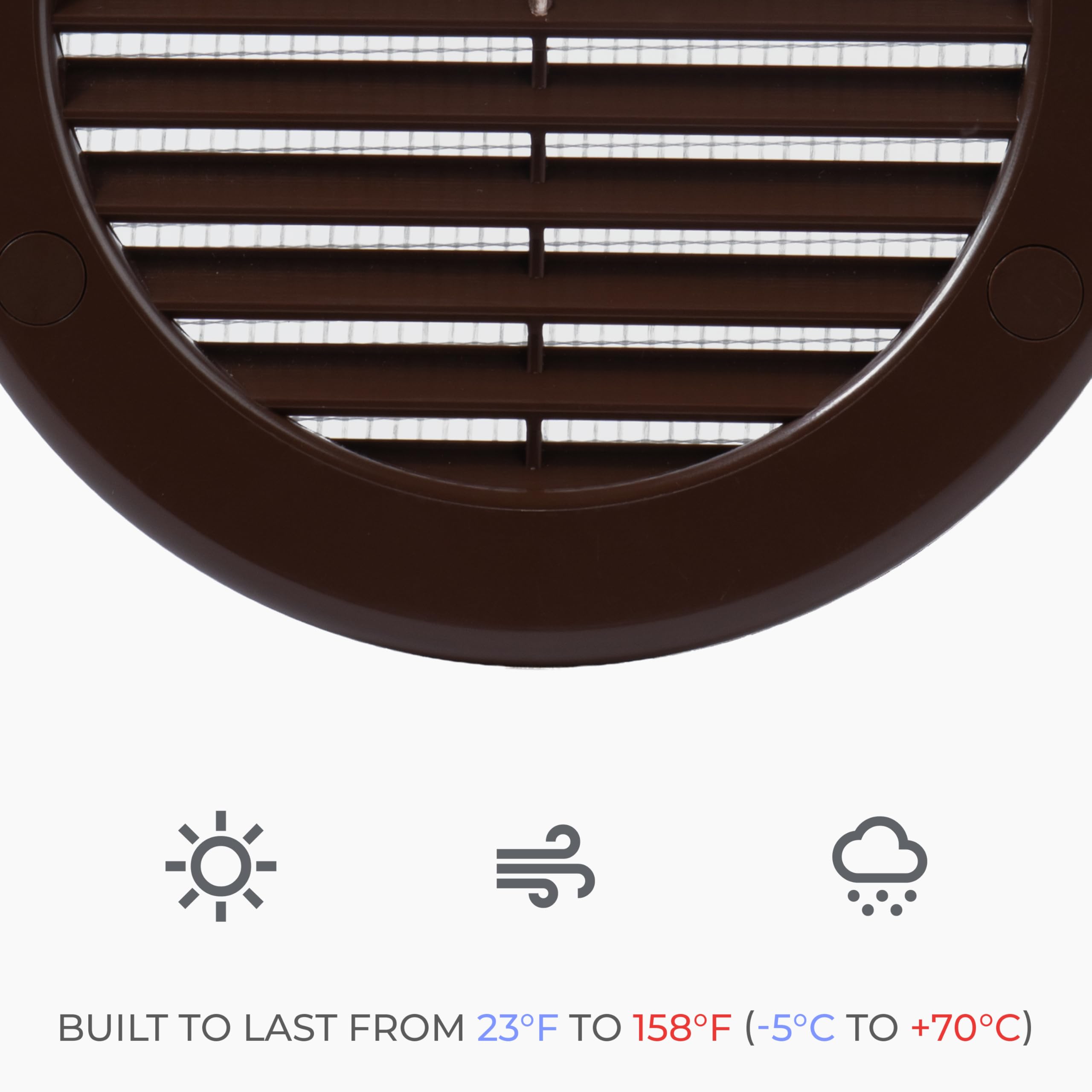 Paquete de 10 rejillas de ventilación redondas de plástico marrón de 10 cm de diámetro, rejilla de ventilación, cubierta de rejilla, malla de mosquitera integrada, ventilación HVAC,