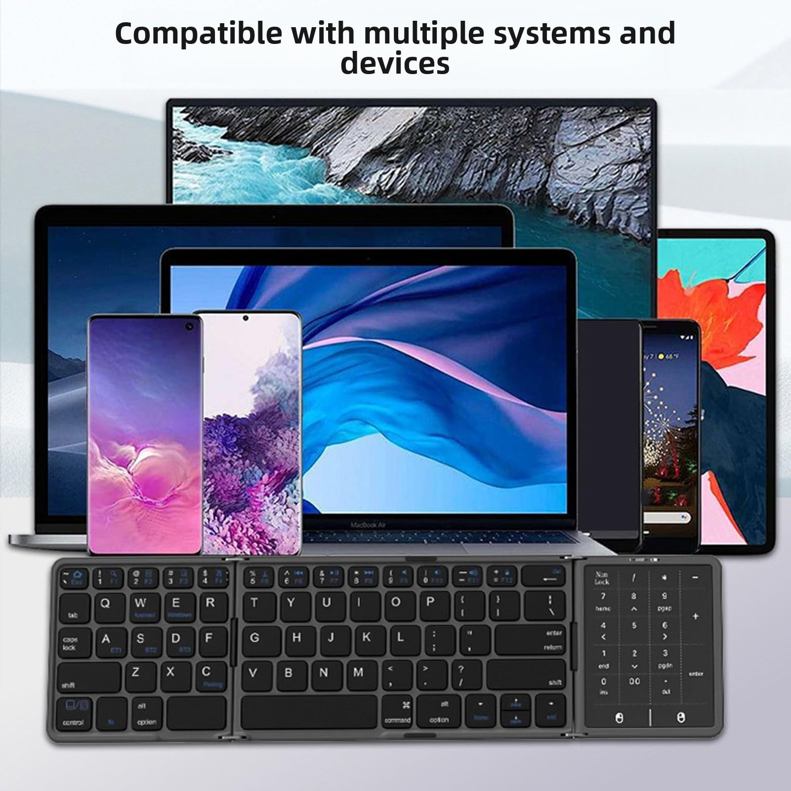 Annadue Tastiera Bluetooth Pieghevole con Touchpad, Mini Tastiera Wireless Portatile da Viaggio Tascabile con Trackpad, Sincronizzazione Multidispositivo Ricaricabile per Tablet P (BLACK)
