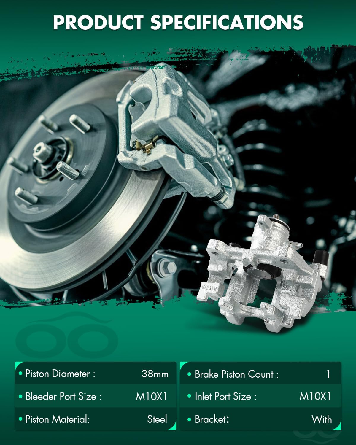 SCITOO 18B5476 Rear Right Disc Brake Caliper Assembly w/Bracket For Ford For Edge/For Escape/For Fusion/For Police Responder Hybrid/For SSV Plug-In Hybrid,For Lincoln For Continental/For MKC/For MKZ