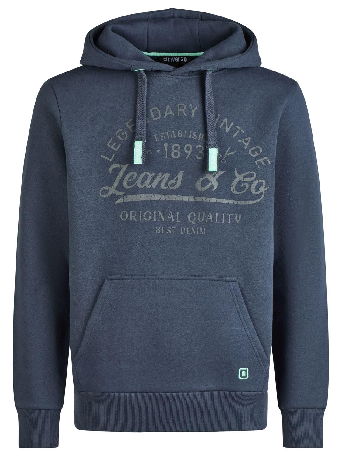 riverso RIVArmin Felpa con cappuccio da uomo con cappuccio e tasche a marsupio, vestibilità normale, cotone, stampa grigio, blu, navy, nero, S, M, L, XL, XXL, 3XL, 4XL, 5XL