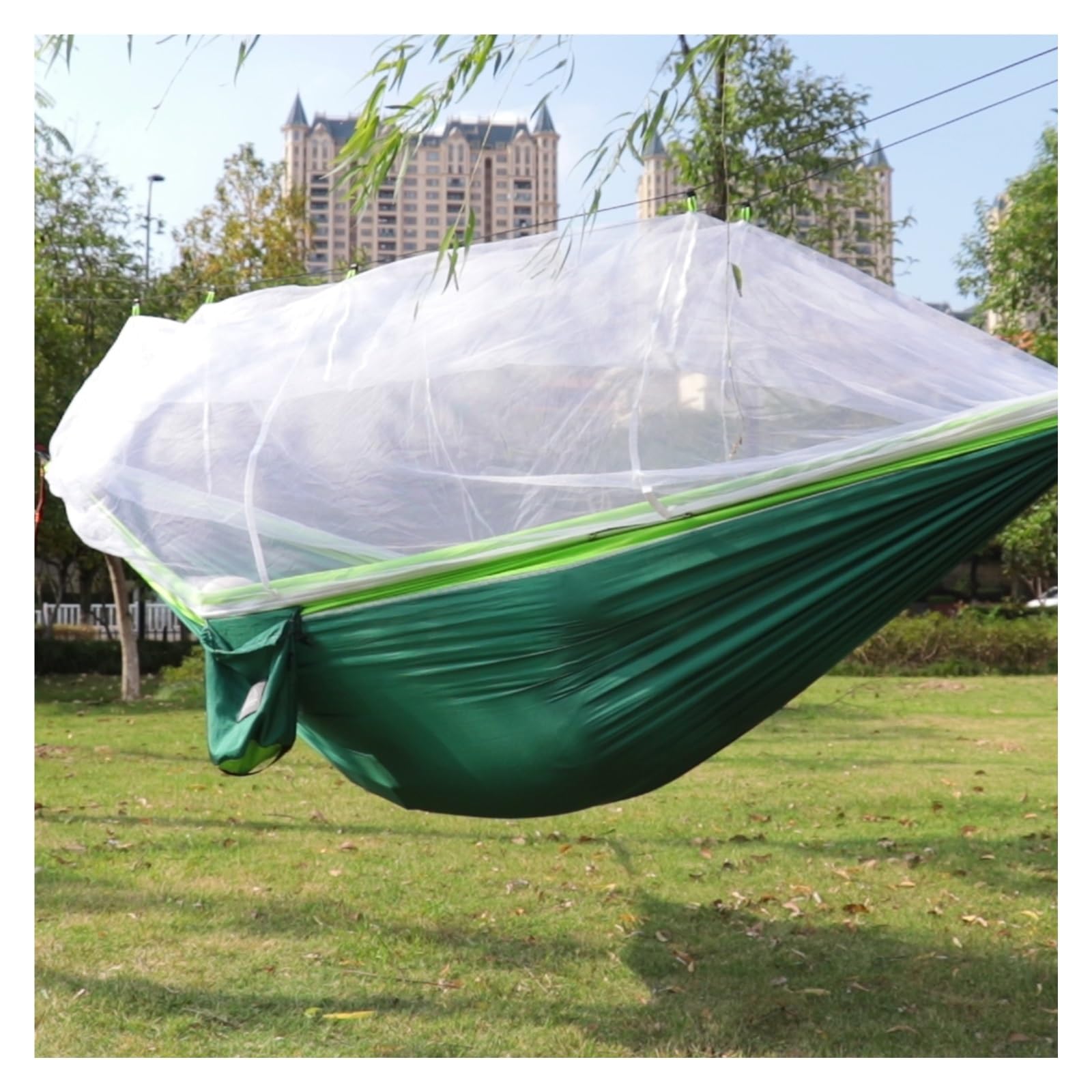 Amaca da campeggio in nylon portatile super leggera 300 * 200 cm doppia dimensione con zanzariera for uso esterno(Brown and green)