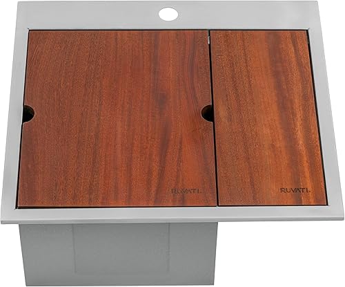 Miniatura 51 de Ruvati RVH8221 - Fregadero de cocina con estación de trabajo RV de 21 x 20 pulgadas, montaje en la parte superior, acero inoxidable calibre 16