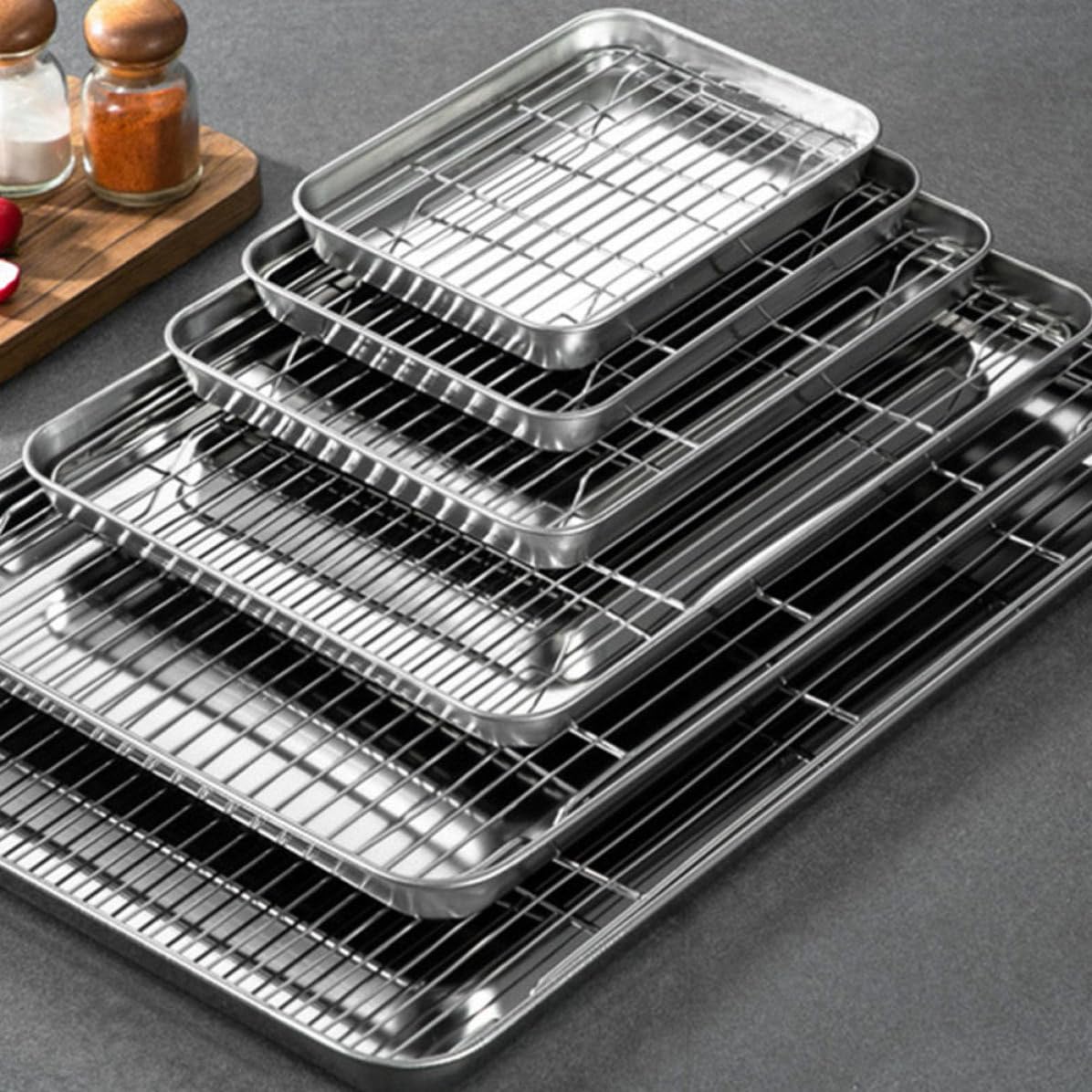 Abaodam Juego de Rejilla para Enfriar Pasteles y Alimentos de Acero Inoxidable con Bandeja Multifuncional para Hornear y Parrilla para Asar en Cocina