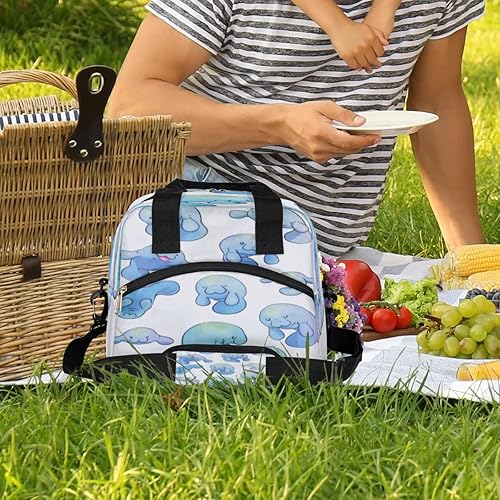 Miniatura 2 de Bolsa de almuerzo Manatee reutilizable, aislada, a prueba de fugas, portátil, con doble compartimento, con correa de hombro ajustable suave para