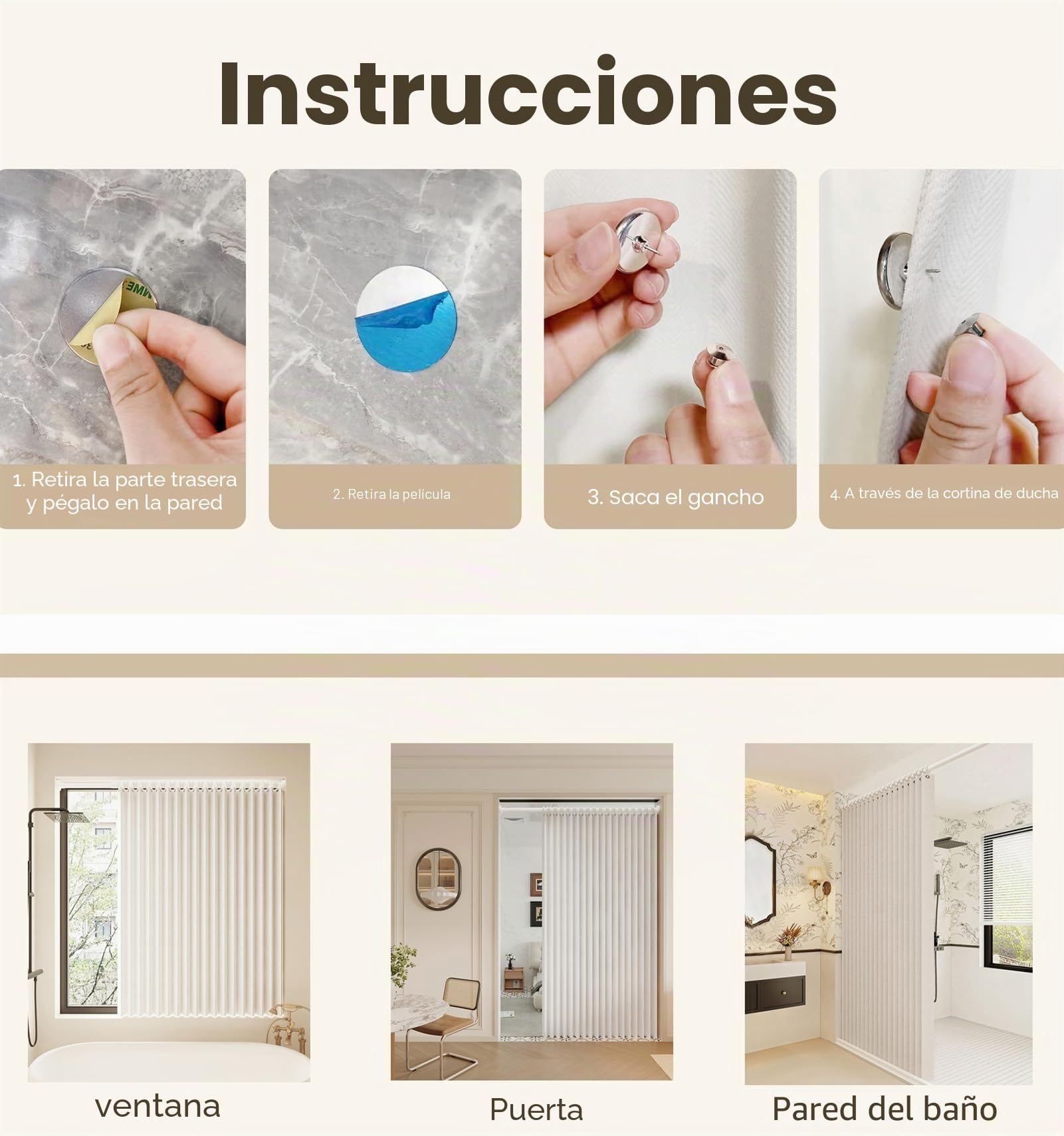 Cortina de Ducha de Tela Plegable Magnética, Beige, 180x200cm | Antimoho Impermeable para Ducha A RAS de Suelo, Cortinas de Ducha Plisadas Lavables, 220g/m²