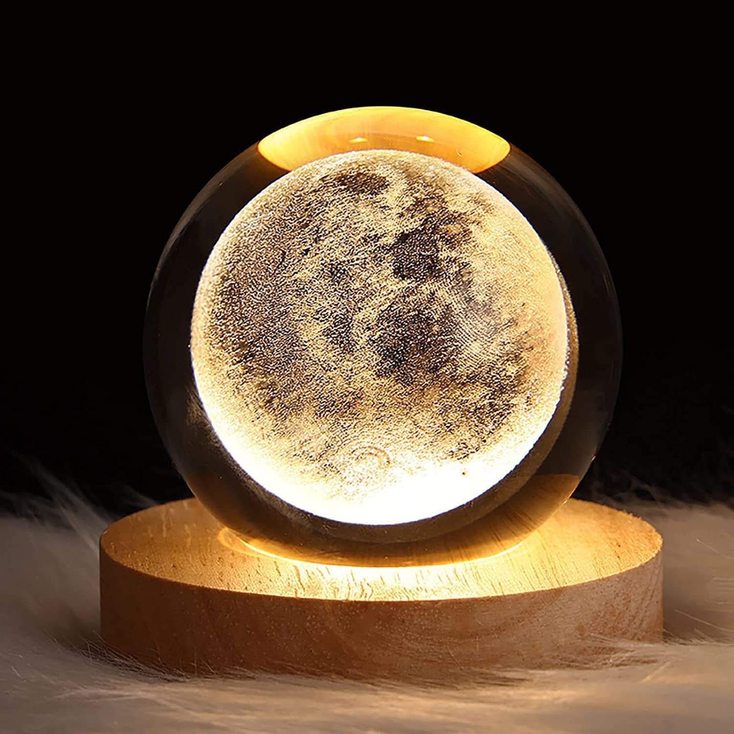 6cm Kryształowa Kula Lampka Nocna, świetlista Planeta Galaxy Kryształowa Kula Lampka Nocna Zasilana Przez Usb, Drewniana Podstawa, B