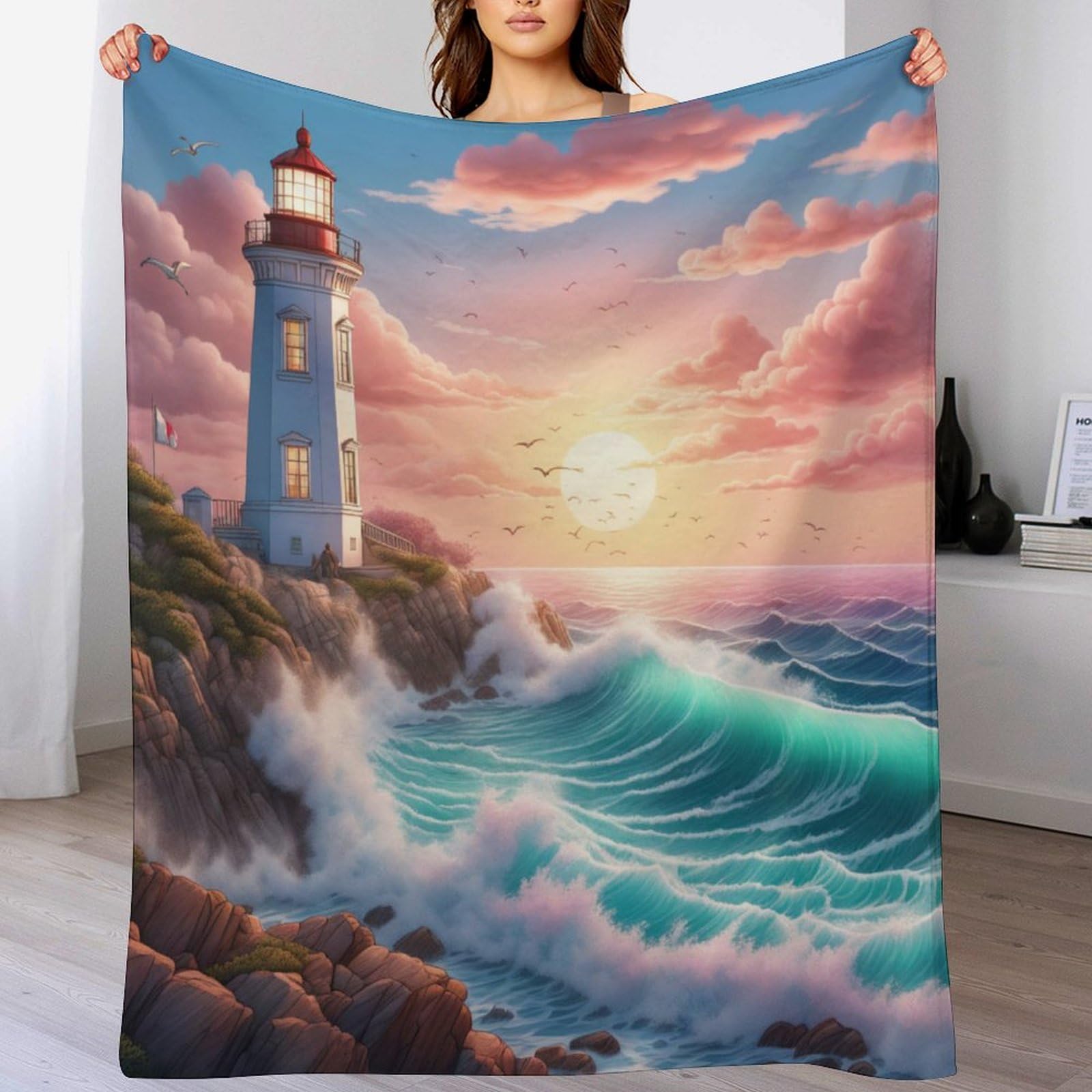 Couverture océan en flannel polaire contre le froid sur le canapé et le lit