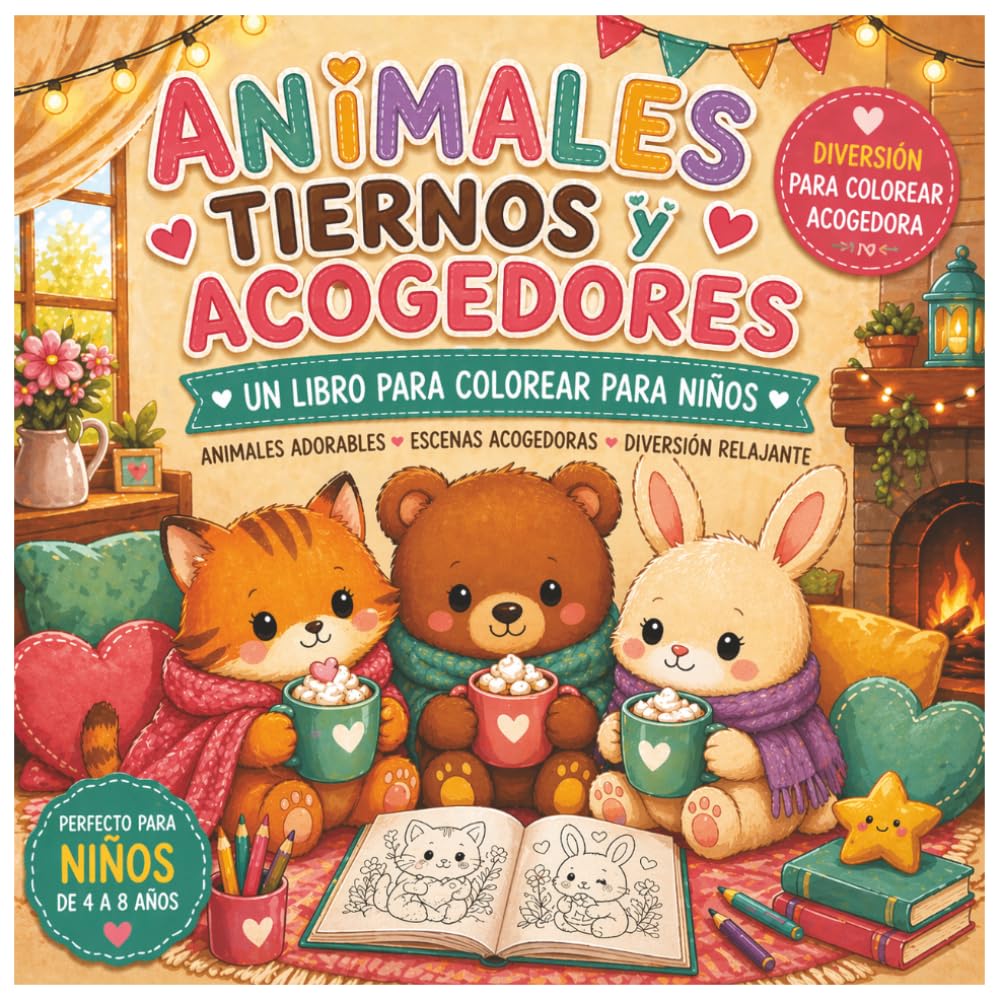 Libro para Colorear Animales Adorables para Niños: Para Niños de 4–8 Años – Animales Tiernos, Escenas Acogedoras y Diversión Relajante