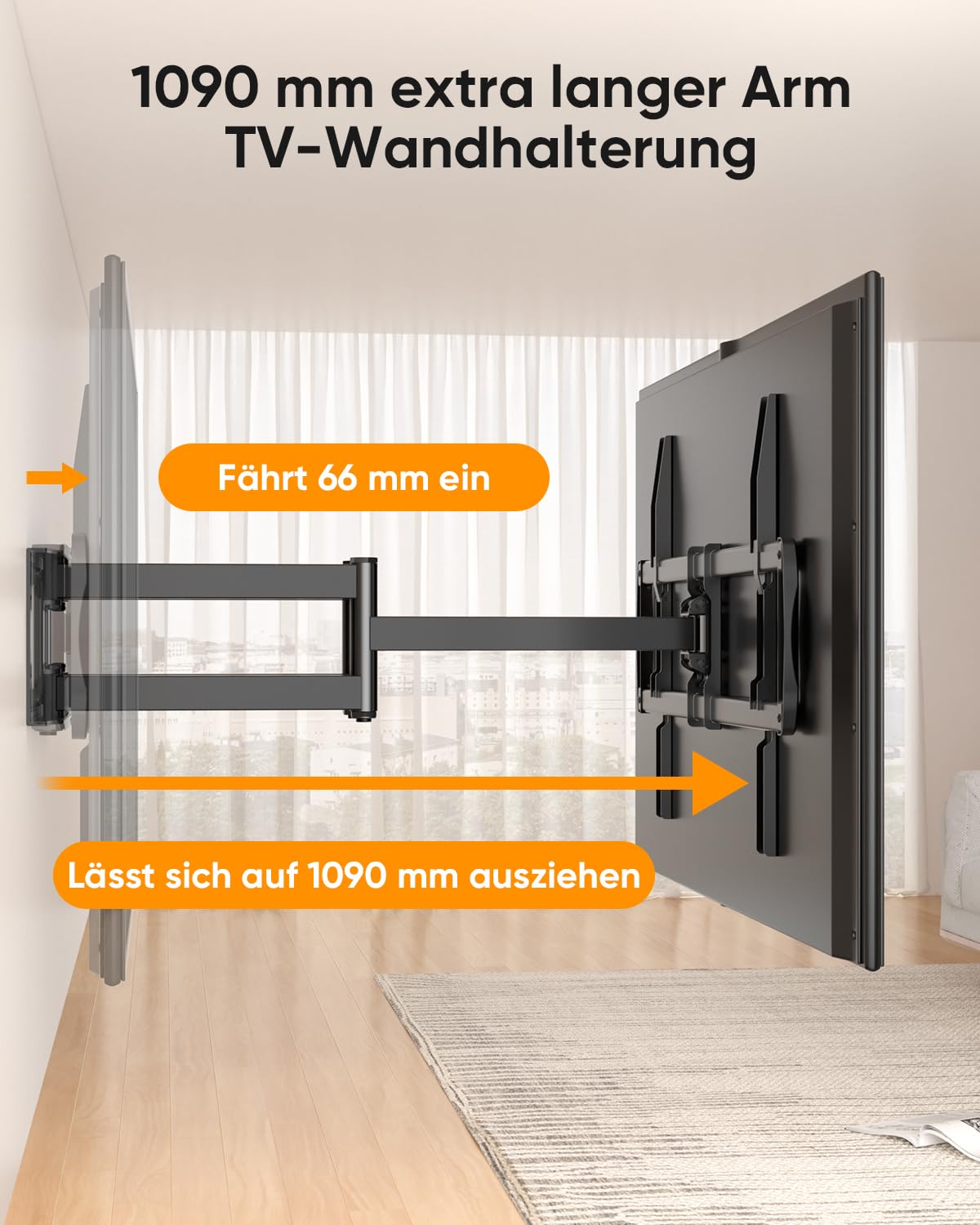 FORGING MOUNT TV Wandhalterung für 60–120 Zoll Fernseher bis zu 125 kg | Doppelarm mit 1090 mm Auszug, Schwenkbare Neigbare TV Halterung Vollbewegung, Max. VESA 900x600mm, für extra Starke XXL TV