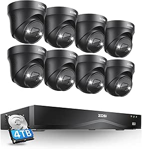 ZOSI 16CH 4K PoE Security Camera System with 4TB HDD,8pcs 8MP 4K PoE Cameras Outdoor Indoor,Person Vehicle Detection,Two-Way Talk,Spotlight Siren Alarm,Color Night Vision,8MP NVR for 24/7 Recording asin的图片