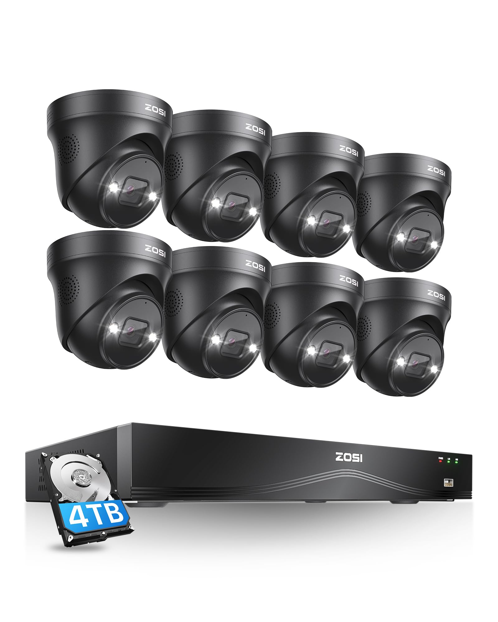ZOSI 16CH 4K PoE Security Camera System with 4TB HDD,8pcs 8MP 4K PoE Cameras Outdoor Indoor,Person Vehicle Detection,Two-Way Talk,Spotlight Siren Alarm,Color Night Vision,8MP NVR for 24/7 Recording