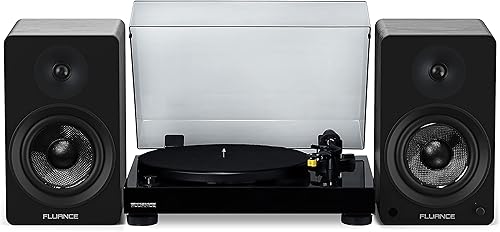 Fluance RT80 - Tocadiscos clásicos de vinilo de alta fidelidad con altavoces estéreo de 6.5 pulgadas, lápiz óptico de diamante, transmisión por