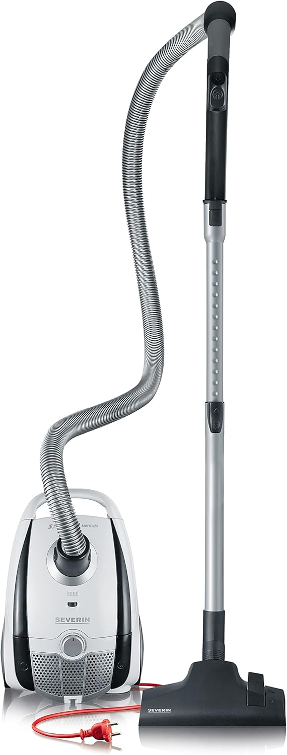 Severin BC 7035, Aspiradora de suelo con bolsa, incluye cabezal para parquet y set de 2 accesorios, S´POWER snowlight, blanco y gris