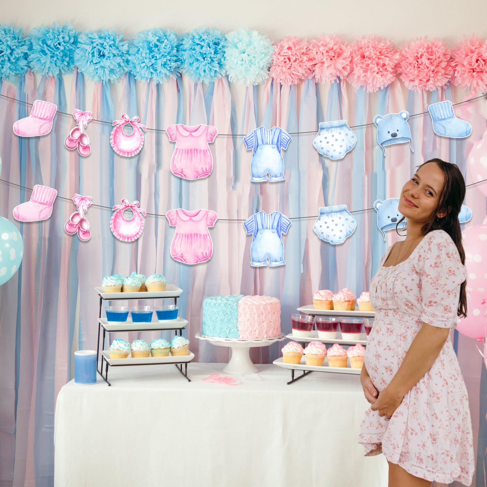2 Packs Gender Reveal Banners, Blue Pink Clothes Clothing Garland Kit for Baby Shower Gender Reveal Birthday Party Decoration Supplies : Home & Kitchen