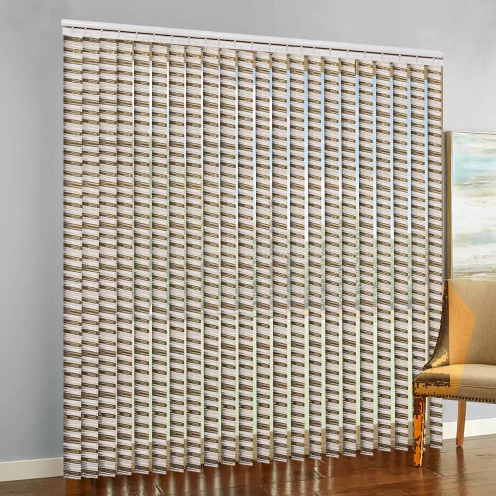 Vertical Blinds for Sliding Doors, Made to Order Weaved Grass Light Filerting UV Protection Vertical Window Shades for Patio, Room Divider, Office, Coffee