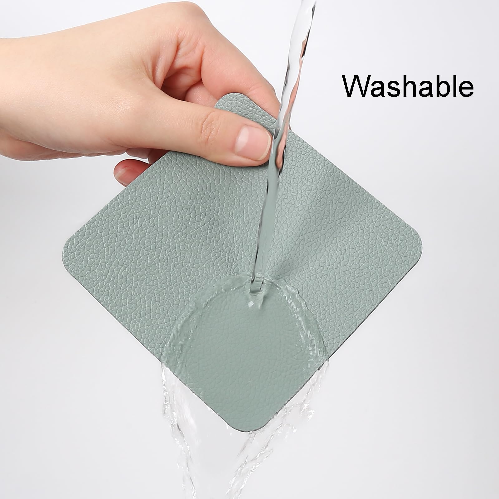 Myir JUN Coasters Glass Coasters set of 12 4 inch Double Sided Faux Leather Coaster Waterproof Non-slip Easy to Clean with Coaster Holder(Gray Sage green) - Image 2