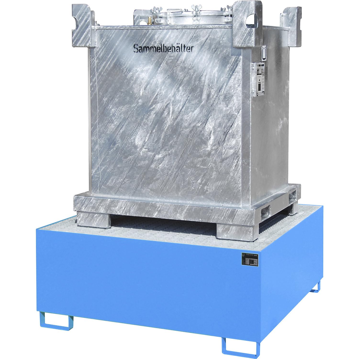 eurokraft | Stahl-Auffangwanne für Tankcontainer IBC/KTC | LxBxH 1460 x 1460 x 630 mm | Auffangvolumen 1000 l | lackiert | Blau RAL 5012