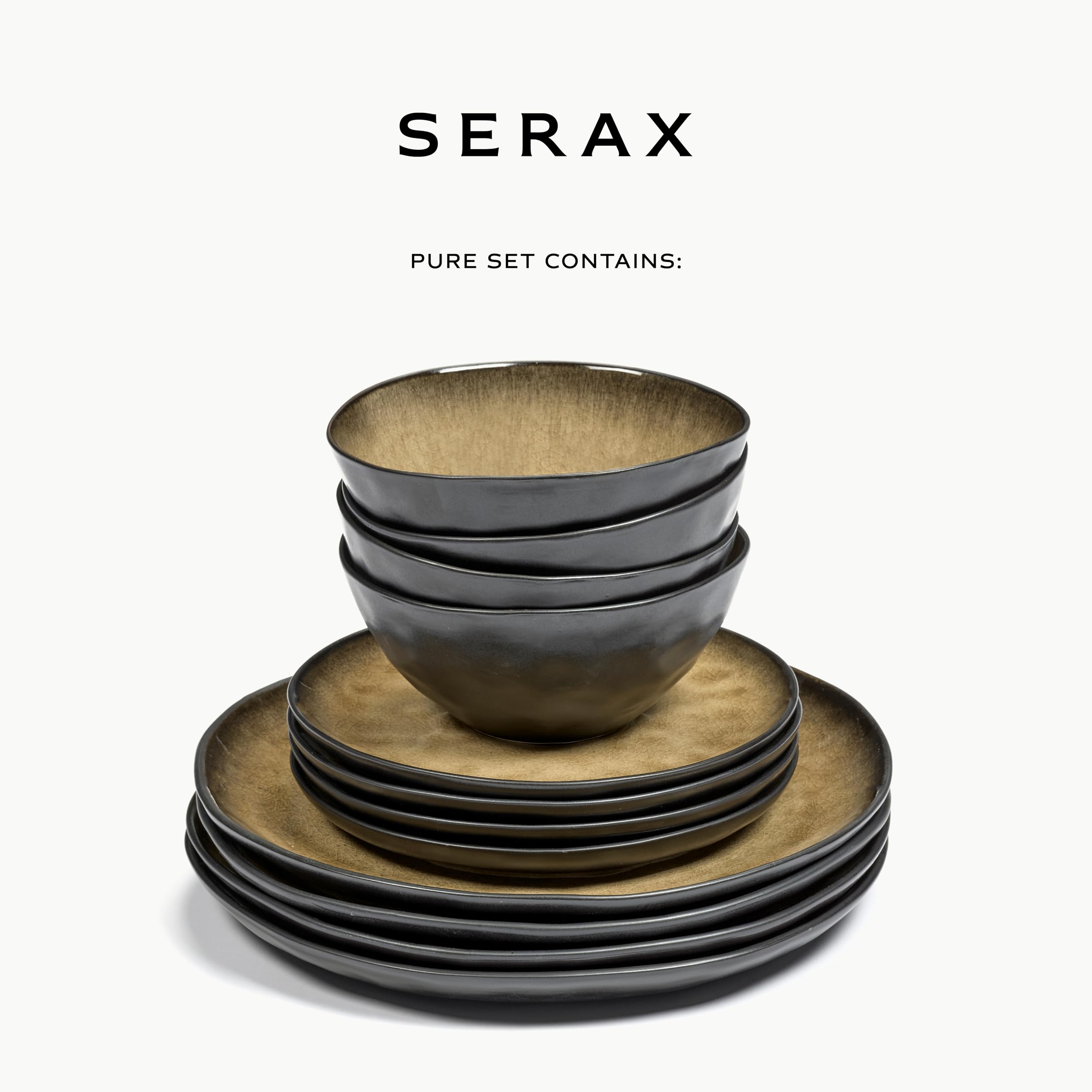 Serax Green Pure 12-częściowy zestaw obiadowy | 4 talerze w rozmiarze M, 4 talerze w rozmiarze S, 4 miski w rozmiarze L, zestaw ceramiczny Pascale Naessens, elegancka i naturalna zastawa stołowa