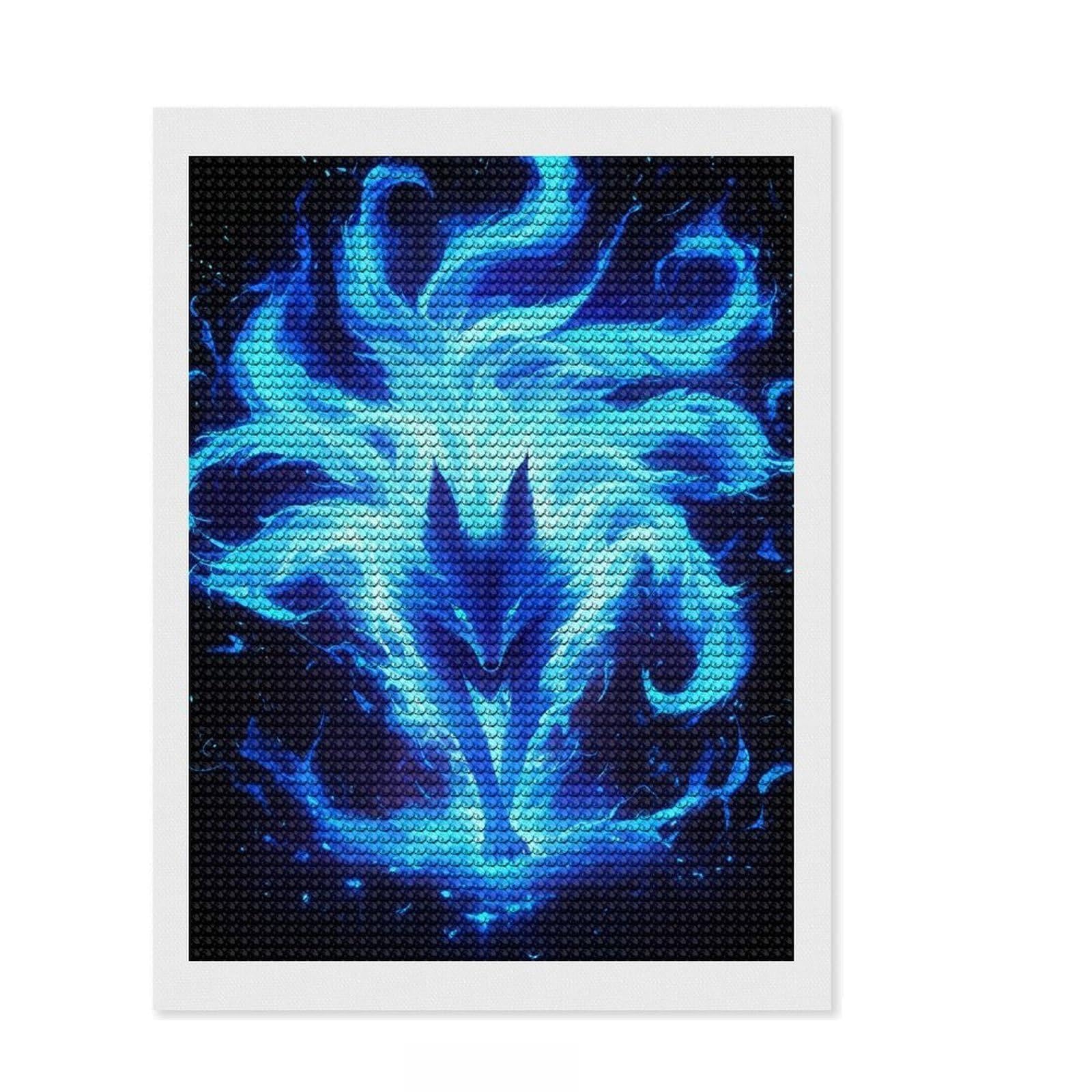 Junmoney Power Kitsune Fox DIY Diamond Art Canvas Kit 12"x16", Easy to Enjoy, Easy Handmade Project, Cosy Home Accent, Festive Craft Gift