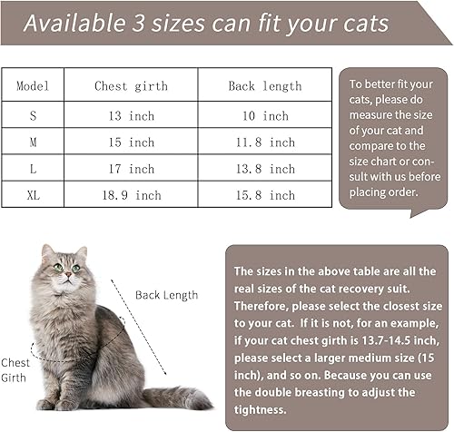 Miniatura 5 de Jiupety Traje de recuperación quirúrgica para gatos, body de gato para heridas abdominales después de una cirugía o enfermedades de la piel, collar