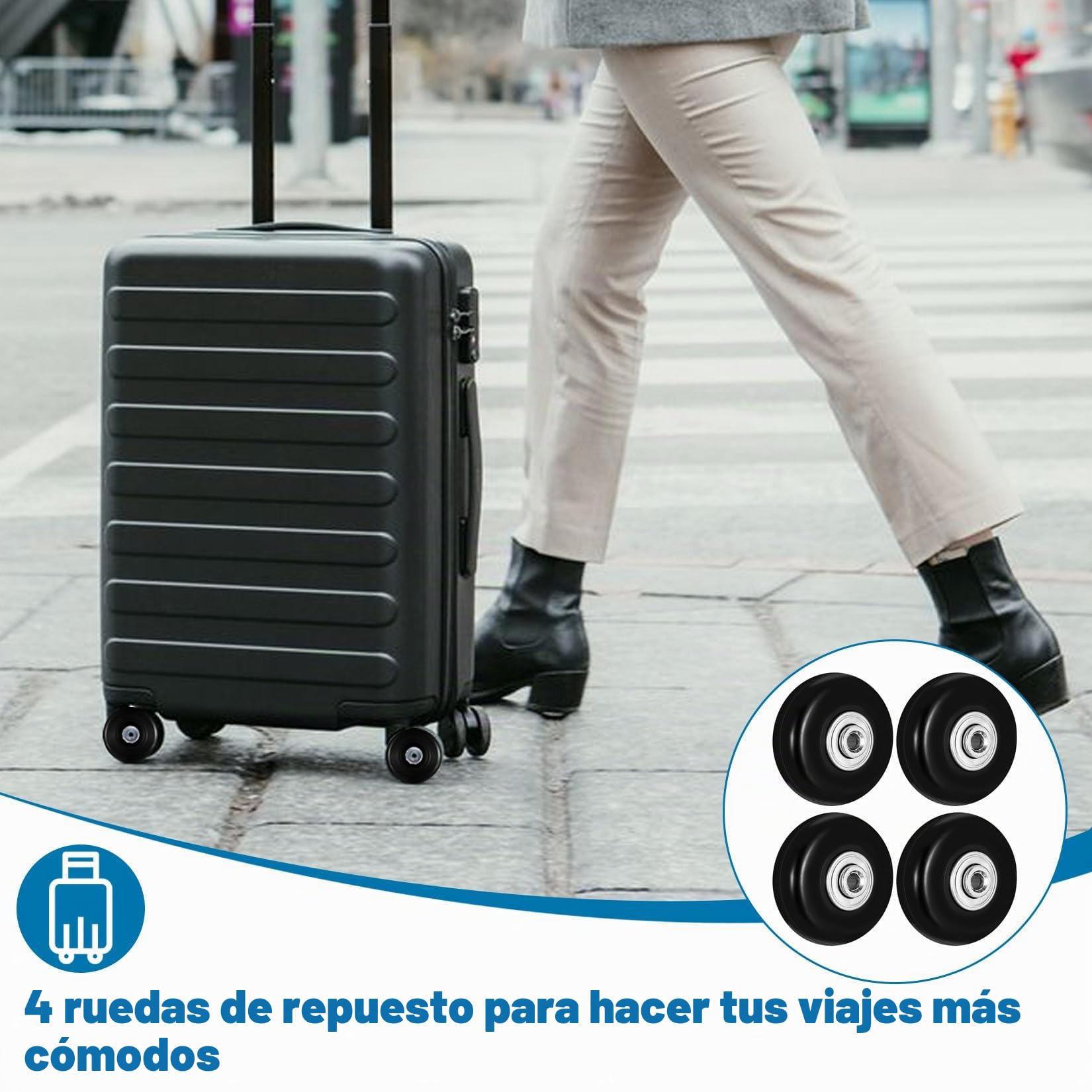 4 Piezas Ruedas de Maletas de Reemplazo, 50 x 17 mm Repuesto de Ruedas para Maletas de Viaje, Ruedas de Equipaje, Ruedas Maletas Repuesto Rueda Maleta para Carritos de Equipaje Trolley Reparacion
