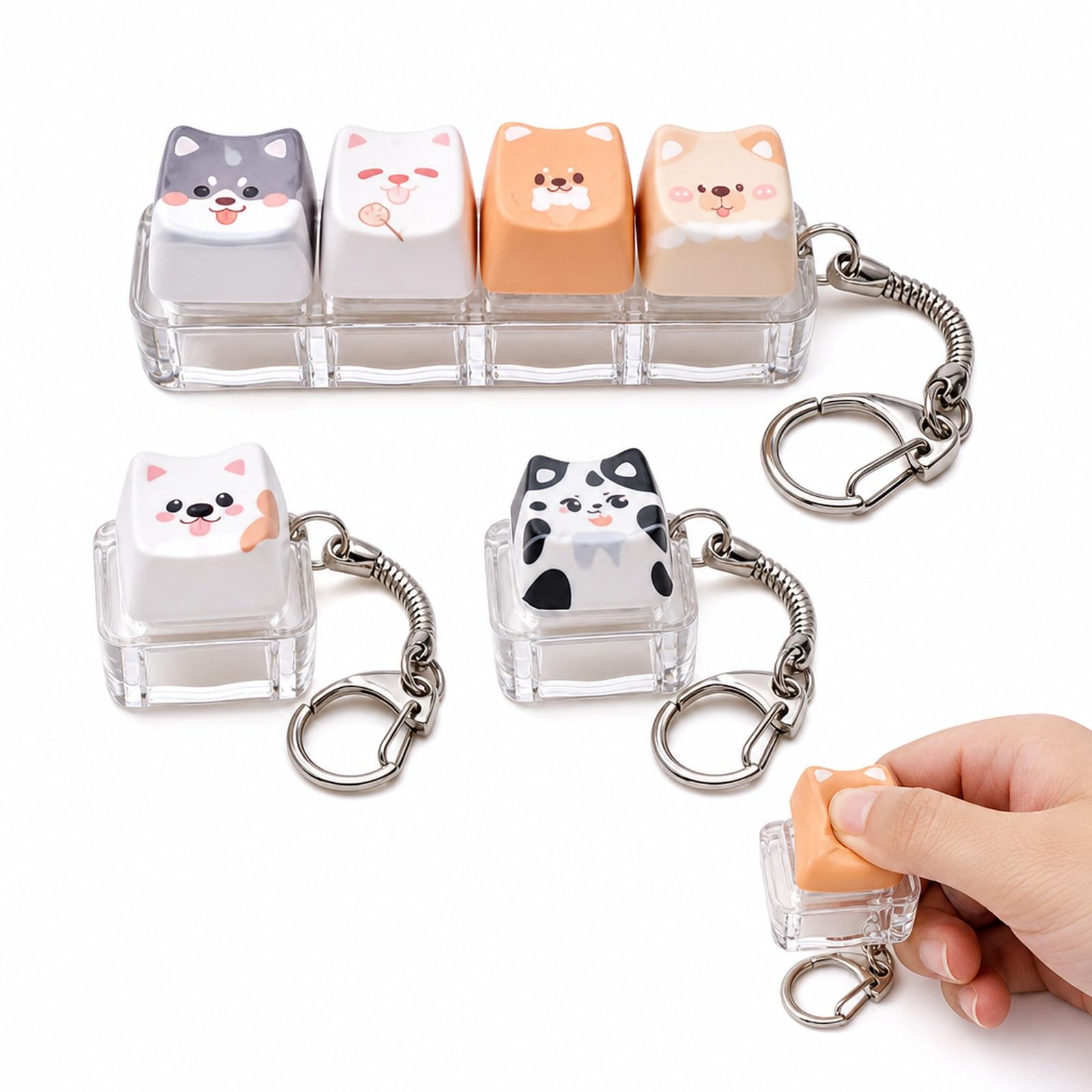 Clicker Fidget, 3 Cartoon Dog Keyboard Keychain Clickers