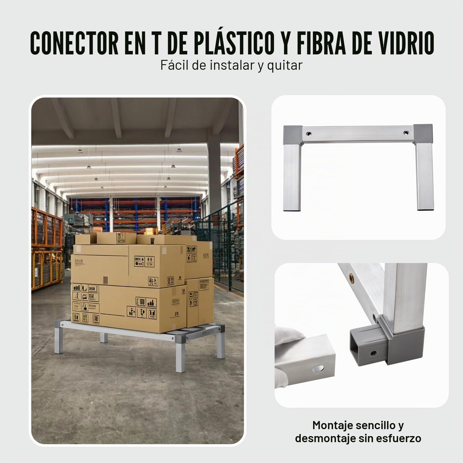 VEVOR Estante de Estiba de Aluminio 91,4x50,8x20,3 cm Estante de Almacenamiento Comercial Carga de 454 kg Fácil Montaje para Almacenamiento de Alimentos en Suelo, en Restaurantes, Cocinas, Garajes