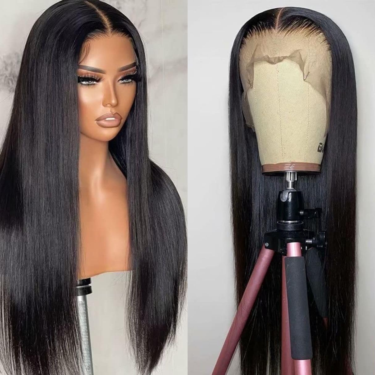 nd NOVA DONNA 28 Inch Premium 12A Virgin Human Hair Glueless Wig Pre Plucked Straight Lace Front Wigs Human Hair 13x4 180% Density Wigs (Natural Black #1B)