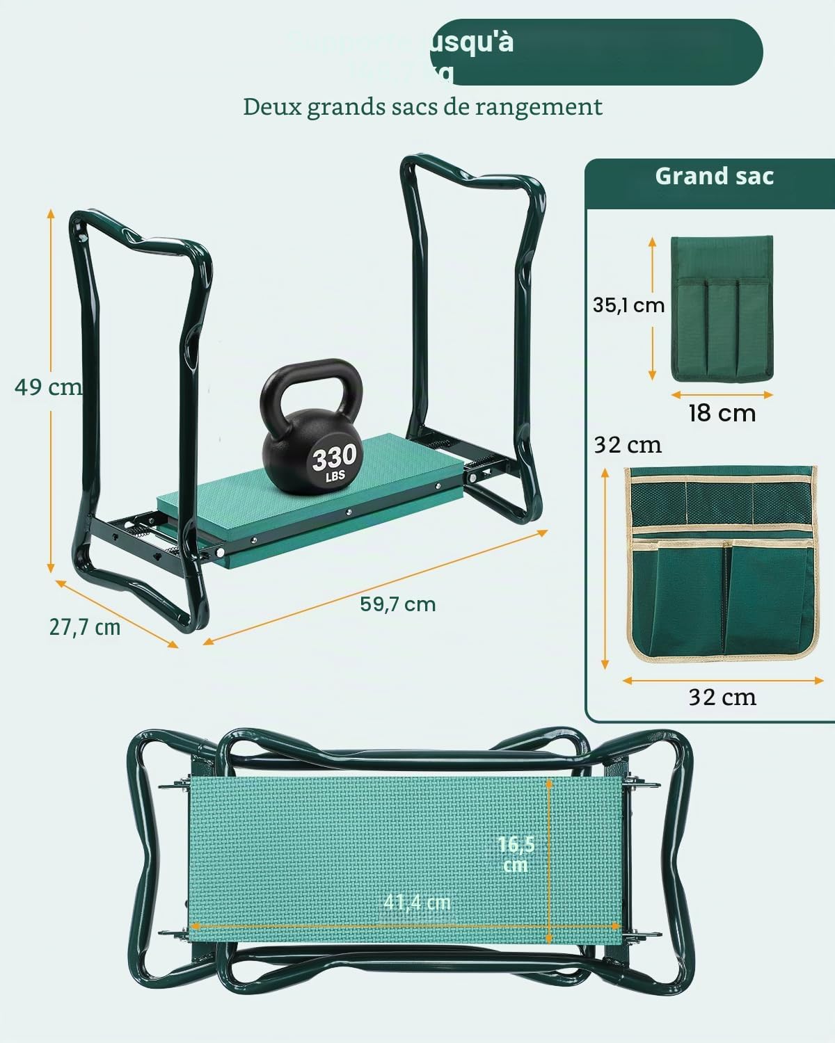 Ohuhu Agenouilloir et siège de Jardin 2 en 1 Robuste avec Coussin en Mousse EVA, Banc de Jardinage Pliable avec 2 Poches à Outils, Portable, idée Cadeau pour Femmes, Hommes, Personnes âgées