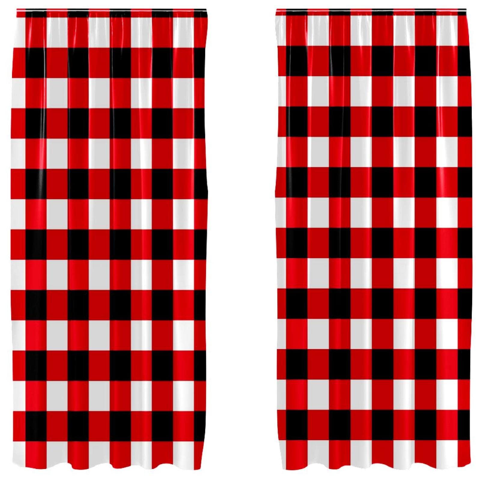 Cortinas opacas de cuadros rojos y blancos 55x84 pulgadas para salón