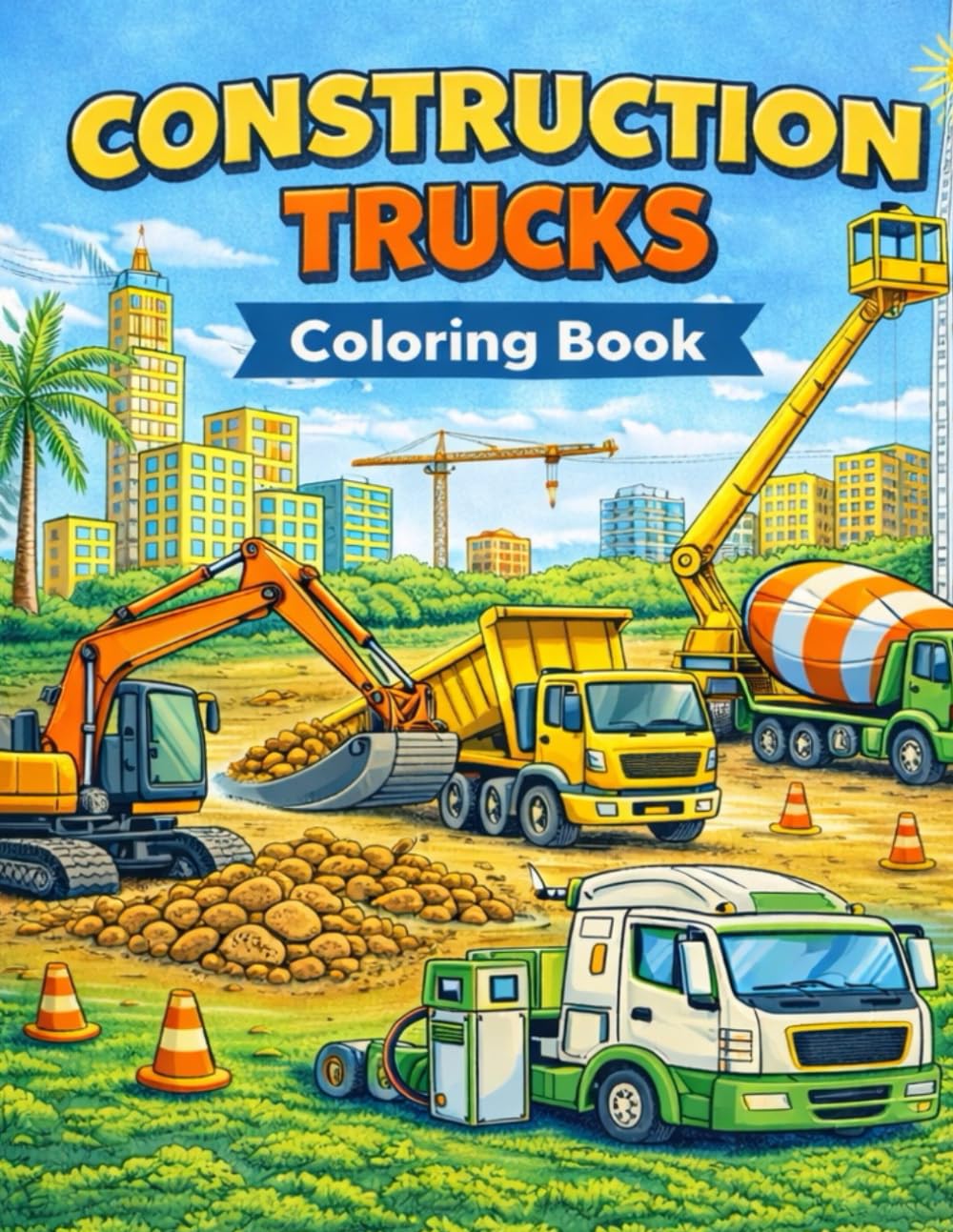 Construction Trucks Coloring Book for Kids: Big Machines and Busy Worksites