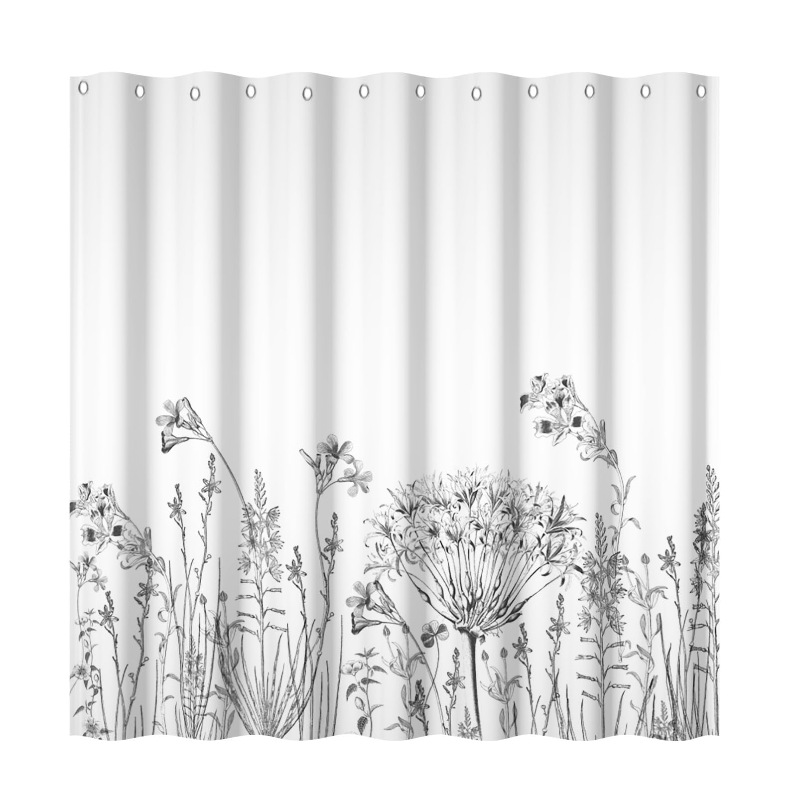 Yeele 60x72 Inch Floral Shower Curtain Vintage Grey White Plant Flower Bath Sets Monotony Farmhouse Bathroom Set for Home Dormitory Waterproof Bathroom Curtains with Hooks