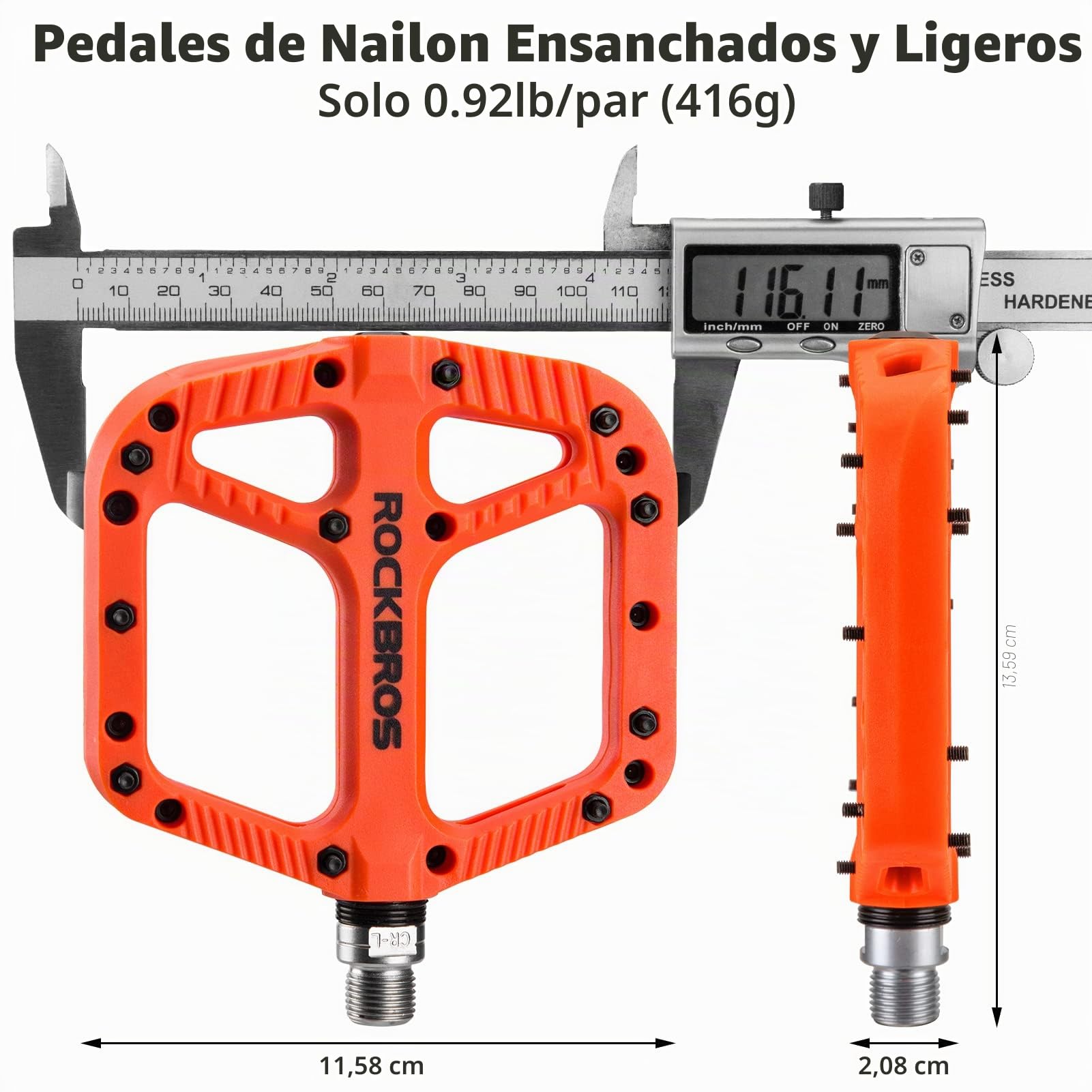 ROCKBROS Pedales Bicicleta, Pedales de Nylon para MTB BMX Bicicleta Carretera, Plataforma Grande Antideslizantes Ligeros, 9/16 Pulgadas