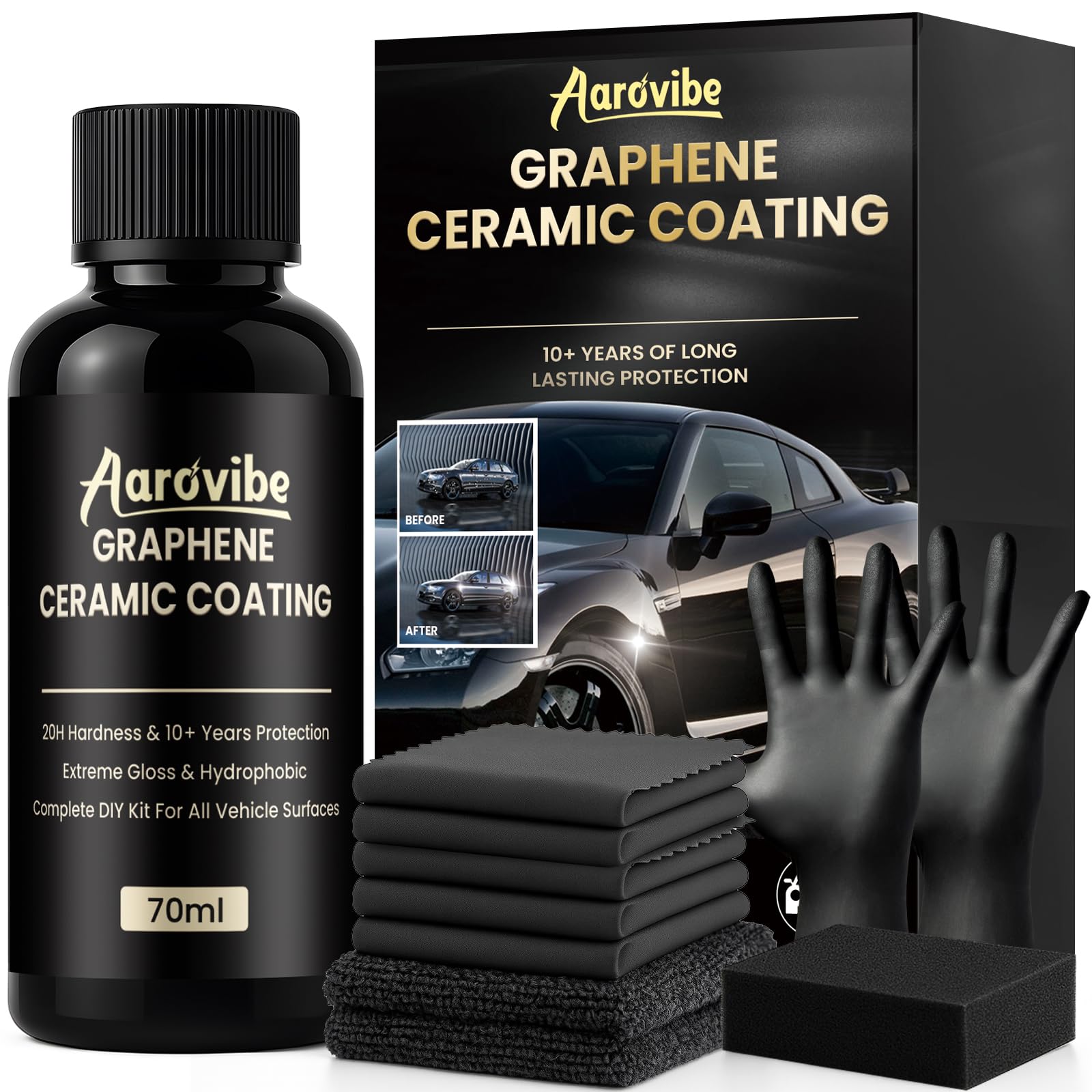 20H grafenowa powłoka ceramiczna Nano zestaw samochodowy (70 ml), 10+ lat ochrony i głębokiego połysku, super hydrofobowa i odporna na zarysowania, ceramiczna powłoka samochodowa zapewnia długotrwałą