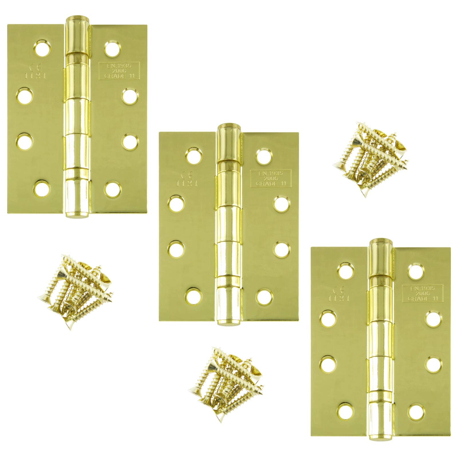 A&H™ 4" Inch 102mm Ball Bearing Fire Door Hinge Set (3 Hinges) Polished Brass CE11 Grade - Premium UK Quality
