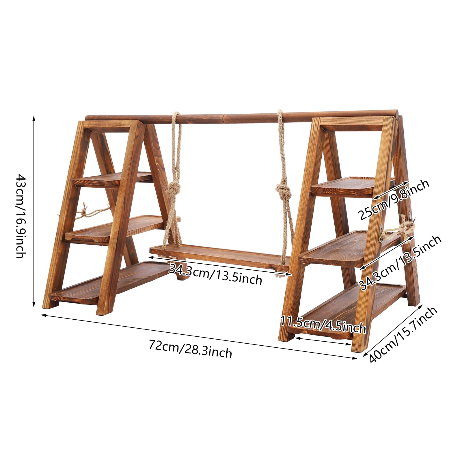 Expositor de 3 pisos de madera con platos para servir de 3 niveles, soporte rectangular para raclette, bandeja de servir rectangular de madera para picnics