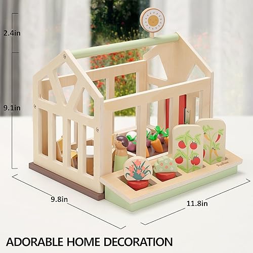 Miniatura 5 de PairPear Muebles para casa de muñecas, juguete de jardín de flores, juego de invernadero, juguetes de madera para niños pequeños, juguetes de jardín