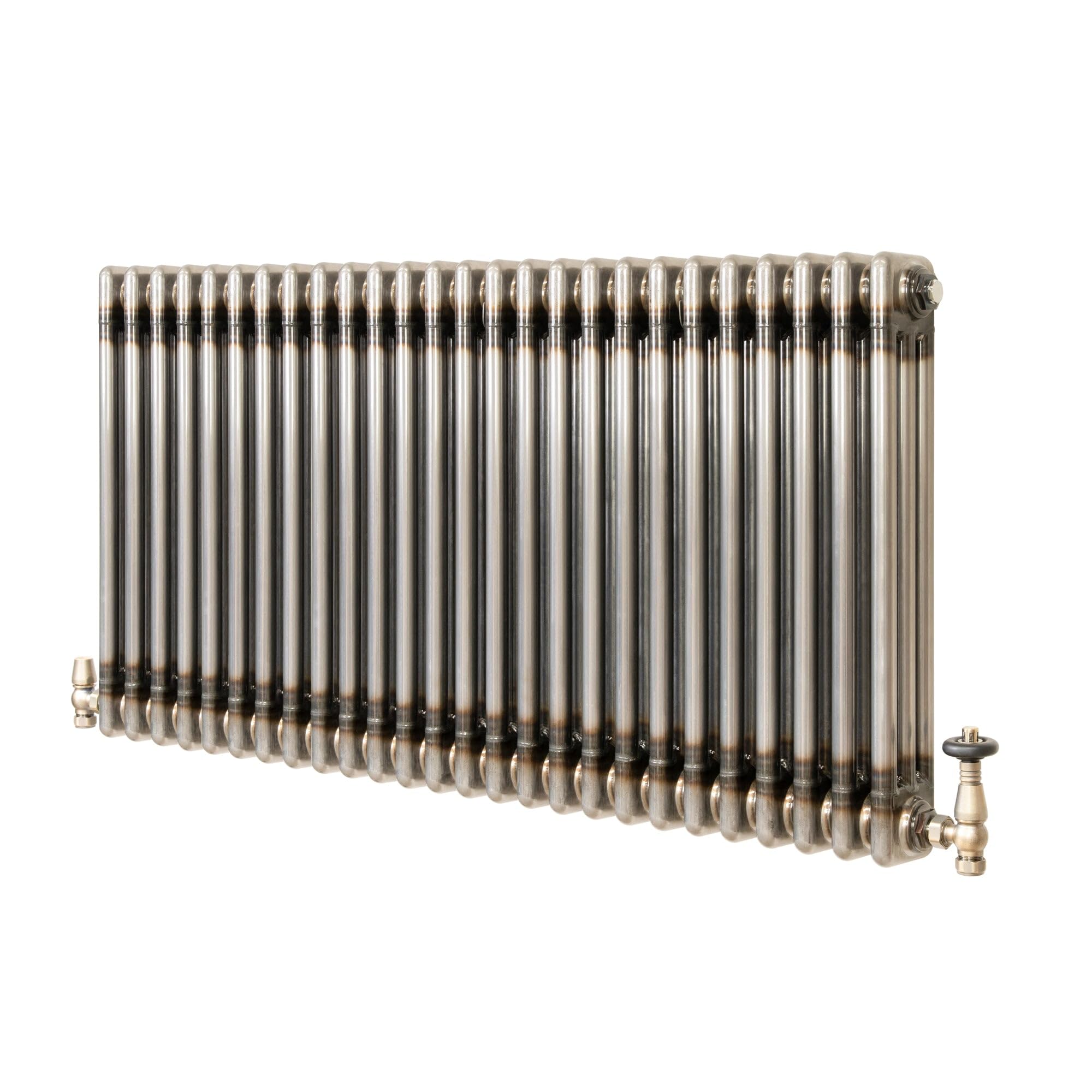 Monstershop Unisex Silver Traditional 3 Column Radiator & Valves – 600Mm X 1190Mm - Raw Metal In