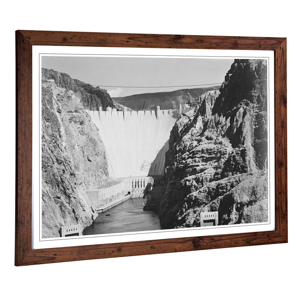 Big Box Art Framed Print of Ansel Adams Boulder Dam from Across The Colorado River 2 Design | Wall Art Picture| Home Decor for Living Room, Bedroom, Office, Walnut, A2 / 24.5x18 Inch / 62x45cm