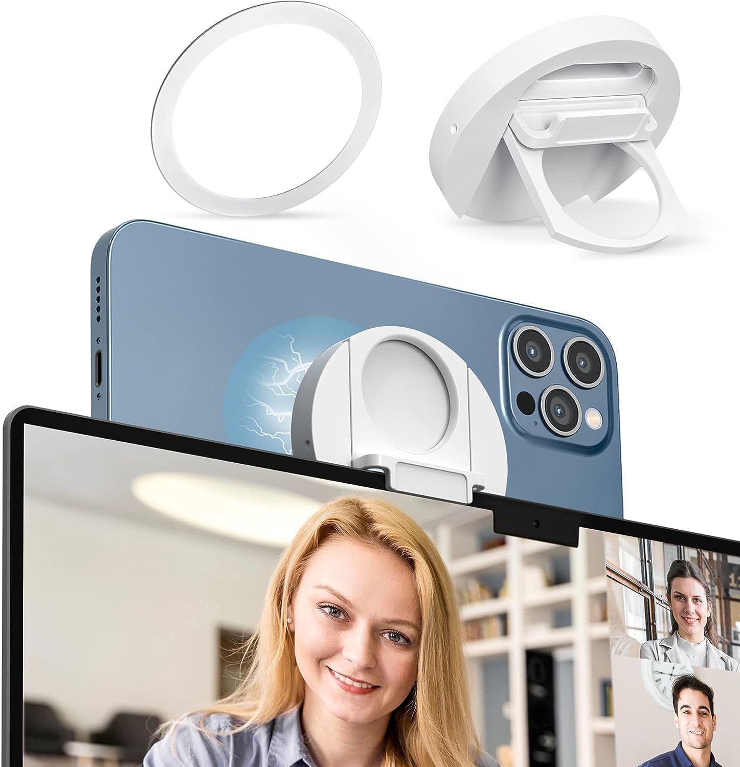 INEVIT Aluminium Laptop Mount Mag-Safe Phone Holder | MacBook Magnetic Mobile Stand for i-Phone 12, 13, 14, 15 Series and All Other Devices (Fixed CC, White)