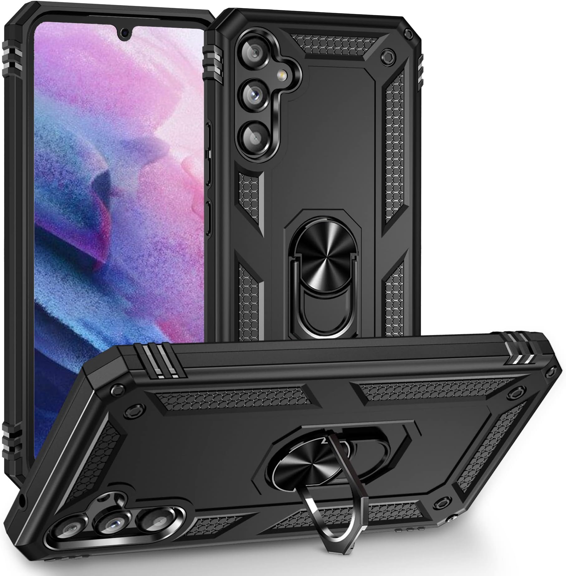 Case for Samsung Galaxy A54,Ring Holder Protective Silicone Shockproof Tough Armor Hard Phone Cover,Black