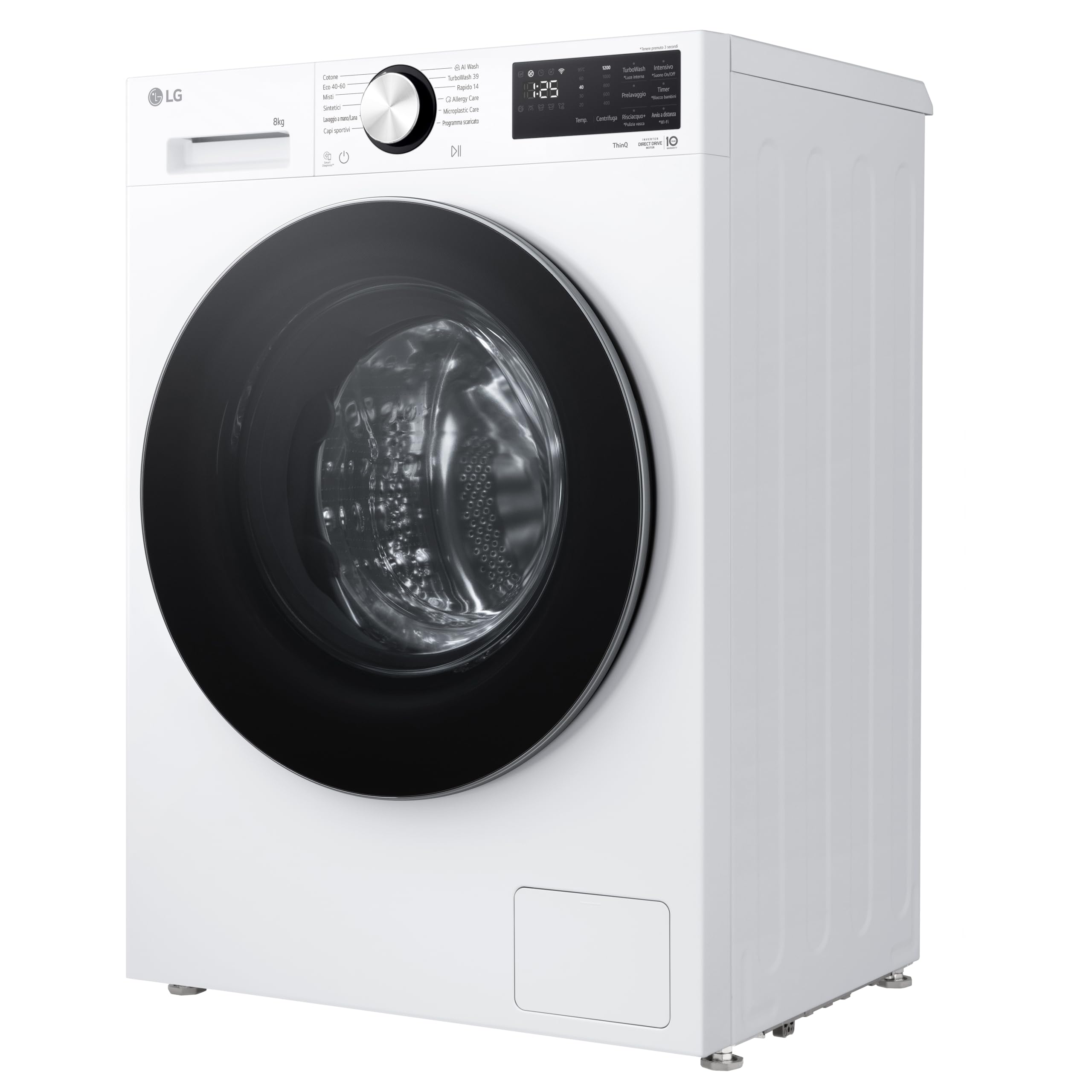 LG F2NX50S8TLC Lavatrice 8 kg Slim Classe A -30%, 1200 Giri, Programma AI Wash con Intelligenza Artificiale, Wi-Fi, Allergy Care, TurboWash 360, Direct Drive, Serie X5, White