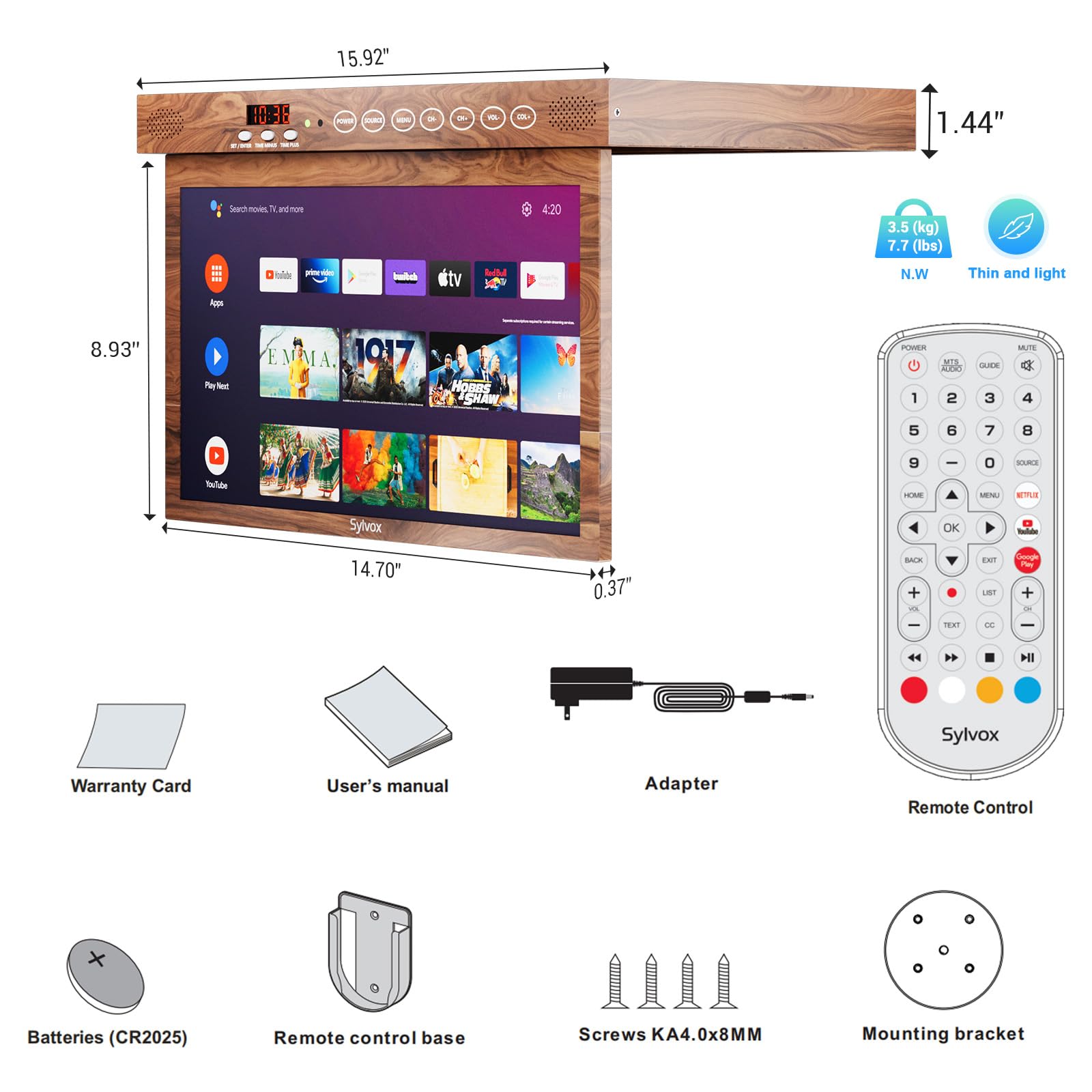 Amazon.co.jp: SYLVOX 15.6インチ フリップダウン スマートテレビ 