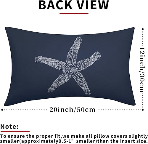 Miniatura 4 de Sweetshow Juego de 2 fundas de almohada con estrellas de mar azul marino de 12 x 20 pulgadas, decoración del hogar para dormitorio, sala de estar,