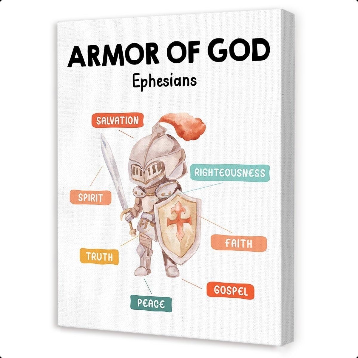 HGETJOHXEM Christian Wall-Art Poster - Armor of God from Ephesians, Sunday School & Church Nursery Decoration for Biblical Learning(Framed,16x24inch(40x60cm))