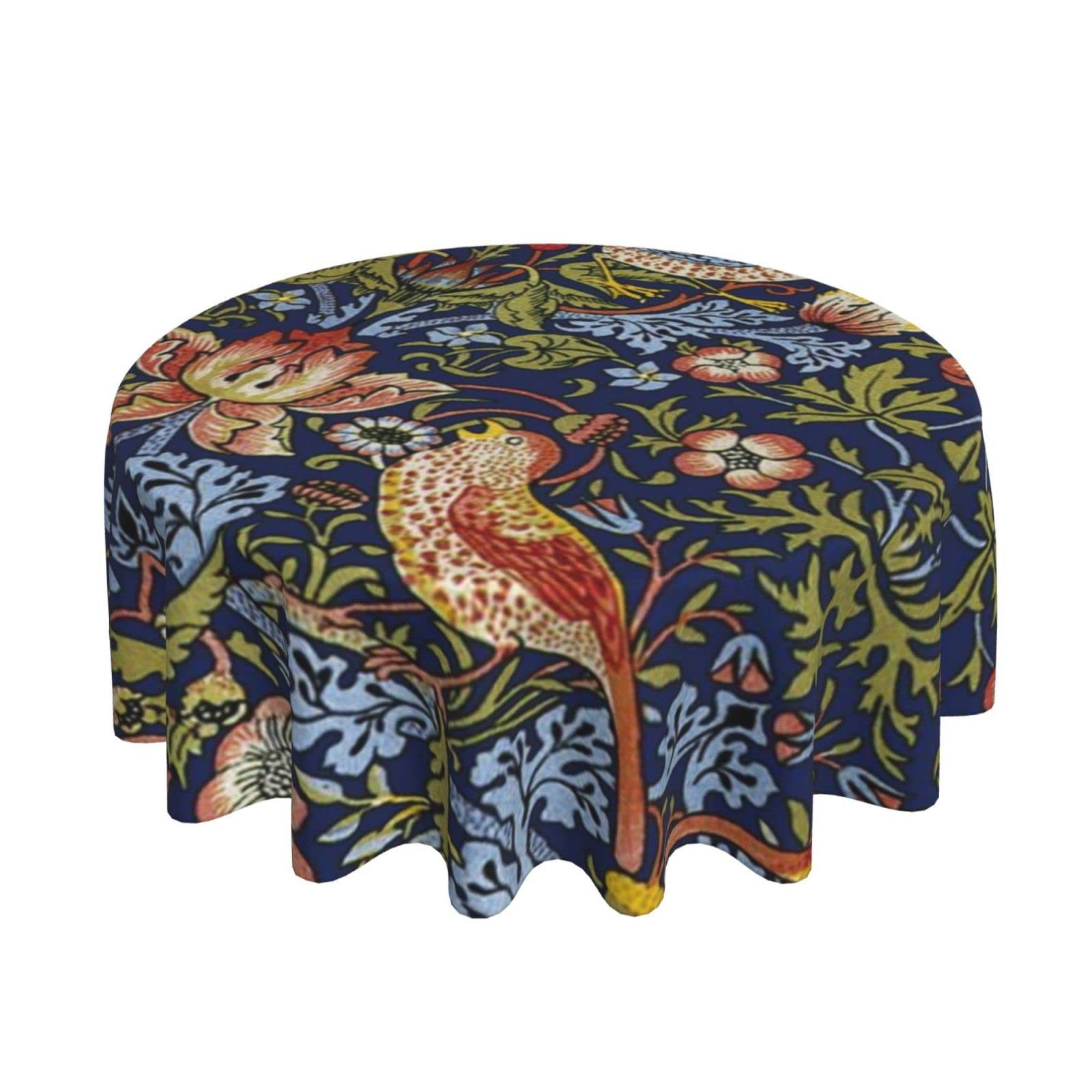 Bozhoushimotangbaihuoyouxiangongsi Tablecloth 9 Circular Dining Table Cover Strawberry Thief William Morris Polyester Table Cloth Wipe Clean Tablecloths 152Cm For Picnic Home Birthday