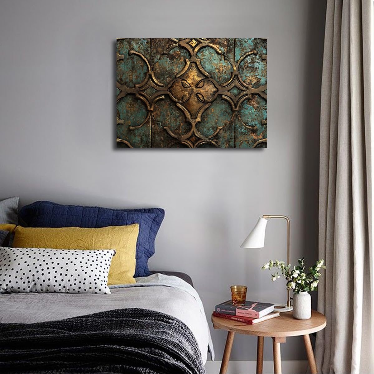 Via Vela Vintage kwiatowy obraz na płótnie geometryczne kwiaty rustykalne teksturowane tło obraz plakatowy shabby chic obraz ścienny do sypialni, kuchni dekoracja 90 x 120 cm