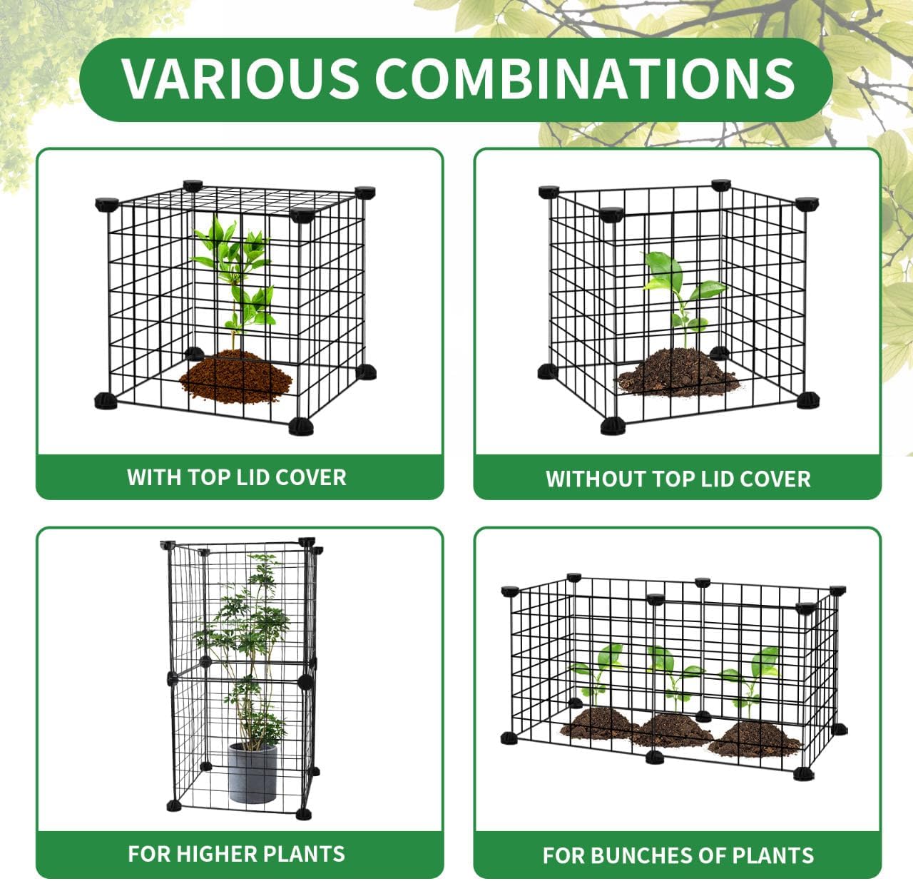 DYAUS 4 Packs Plant Protectors from Animals, Plant Cages for Outdoor Plants, 20Pcs 12"x12" Metal Plant Covers from Animals, Heavy Duty Chicken Wire Cloche, Garden Cloches to Keep Animals Out