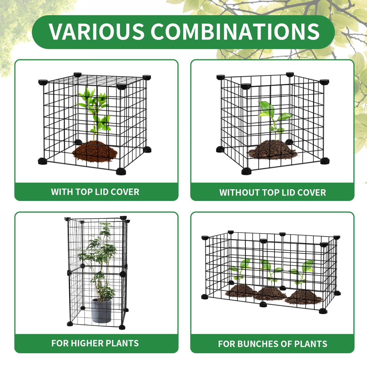 DYAUS Paquete de 2 Protectores de Plantas de Animales, 10 Piezas de Malla de Metal de 12 x 12 Pulgadas, Campanas de jardín para Plantas, Cubiertas de Plantas para Proteger Plantas, Cubiertas de