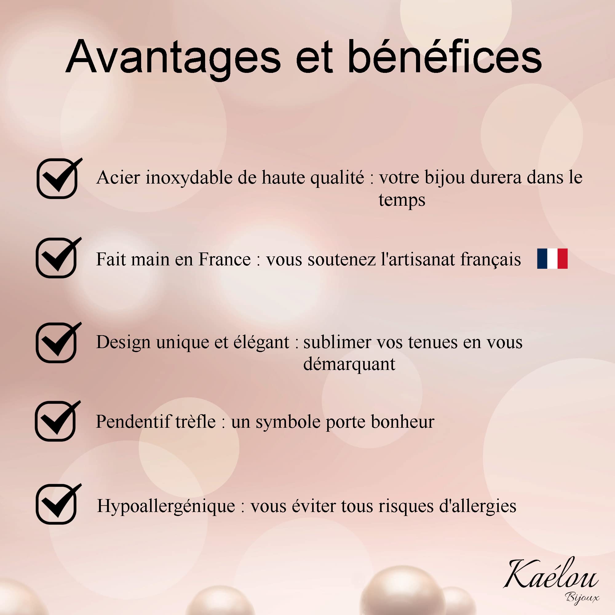 Bracelet Femme Trèfle Porte Bonheur Chaîne en Acier Inoxydable Doré Or Artisanal Fait Main Trèfle à 4 Feuilles Perles Idée Cadeau Anniversaire Noël Saint Valentin Fête Mères Hypoallergénique
